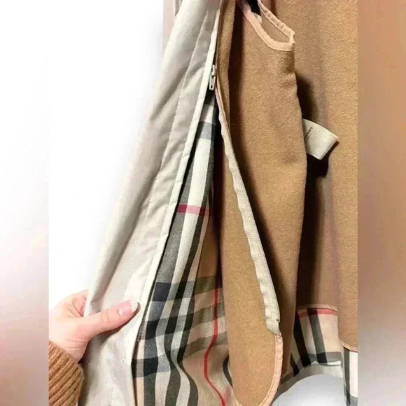 Burberry Women's Camel Hair Wool Removable Winter Liner Tan Trench Coat Size 14 - Picture 9 of 16